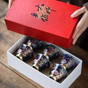 Bộ 6 Tách Trà Gốm Sứ Viền Vàng Thiết Kế Phong Cách Kung Fu Trung Hoa Quà Tặng Sáng Tạo Cá Tính Hộp Quà Tặng Dành Cho Người Yêu Trà
