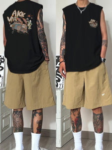 Mens Basketball Vest Heavyweight 260G Summer Loose Shoulder Sleeveless Cotton Casual Top Hong Kong Style Pure Cotton Shirt