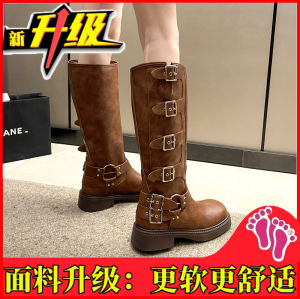 Giày Bốt Nữ Knight 2025 Mới Ra Mắt Mùa Xuân Thu Màu Nâu Cao Đến Đầu Gối Thon Gọn Cổ Điển Phong Cách Tây Ban Nha