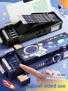 MONLEYTA | Boys Automatic Pencil Case Password Lock Stationery Box Astronaut Design Elementary School Student Male Version New 2025 Black Tech Trend