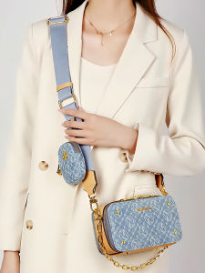 Denim Camera Bag Womens New 2025 Chain Handbag Wide Shoulder Strap Versatile Single Shoulder Crossbody Small Square Bag