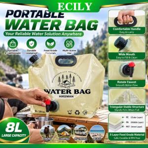 Ecily bình đựng nước có thể gập lại di động 8/12L Túi nước bình nước cắm trại 281oz có tay cầm vòi nước có thể gập lại nhẹ để đi bộ đường dài Du Lịch Dã Ngoại BBQ biển khẩn cấp RV