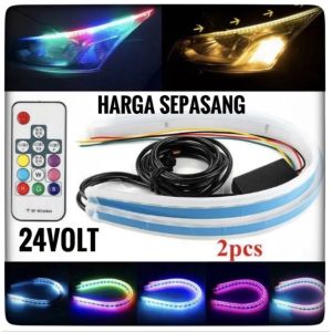 Led Kap Mobil led alis mobil 12 Volt Truk 24 Volt 60cm banyak warna remot