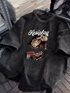 Washed Pure Cotton Short Sleeve T-Shirt Mens Summer New Style American Heavyweight Loose Teenage Top Breathable Casual Wear