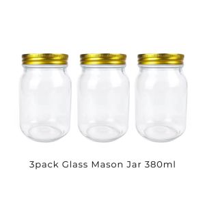 Glass Gold Lid Mason Jars (3pack) Food Grade 380ml High Quality