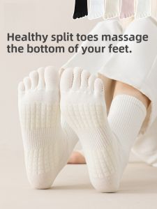 White Womens Mid-Calf Massage Sole Socks Toe Separated Anti-Odor Five Toe Womens Socks Trendy Combed Cotton Casual Socks