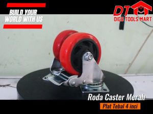 Roda Caster Merah Plat Tebal Hidup 4Inci Roda Merah Tebal 1Pcs