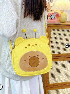 Cute Bear Canvas Shoulder Bag Womens Commuter School Bag Ins Lovely Cartoon Soft Handle Korean Style Large Size Casual Tote Bag