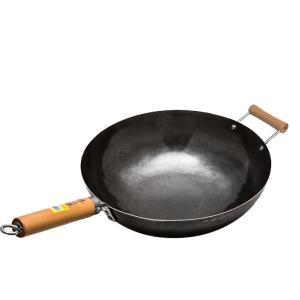 Non-Stick Iron Wok with Ears Home Use Kitchen Cooking Utensil No Coating Easy Cleaning Large Diameter 32cm Retro Style