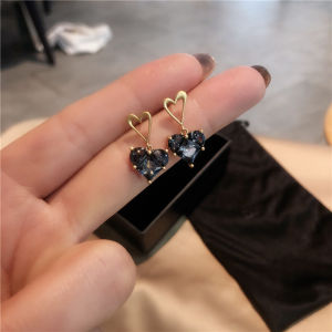 Beatitudo 925ต่างหูเข็มเงินเทพธิดาเกาหลี Fan Love สง่างามและบรรยากาศหัวใจลูกพีชขนาดเล็กต่างหูคริสตัลย้อนยุคอารมณ์ต่างหู