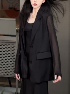 Summer Mesh Breathable Womens Suit Jacket Draped Sensation High-End Feel Sunscreen Back Split Thin Upper Body Straight Cut