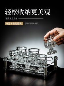 Luxury Home Use Small Liquor Cup Set 50ml High Quality White Wine Glasses Mini Shot Glasses Storage Rack Vintage Nordic Style