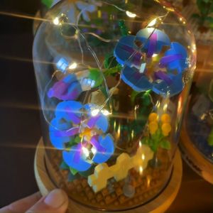 Paifu Micro-particle building block flower bouquet with LED and display box compatible with other brands small-particle assembly matching brick flowers gift for lovers Valentines Day Mothers Day Gife