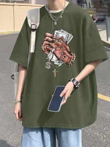 เสื้อยืดแขนสั้นทรงหลวมสไตล์อเมริกันสำหรับผู้ชาย ฤดูร้อน 2025 แบรนด์ใหม่ ลำลอง ขนาดใหญ่ ครึ่งแขน แฟชั่น