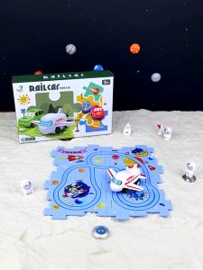 Childrens Electric Car Jigsaw Puzzle Rail Car DIY Assembled Educational Toys Gift with 4pcs puzzle