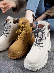 NEBULA STORE Giày bốt ngắn nữ đế cao đế cao su in LOGO bốt Martin thời trang bốt nữ kiểu dáng retro đơn giản phong cách Hàn Quốc