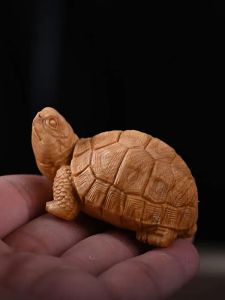 Handmade Cypress Wood Carving Mini Turtle Figurine Cute Tortoise Statue Animal Decor for Home Office Desk Car Dashboard Gift