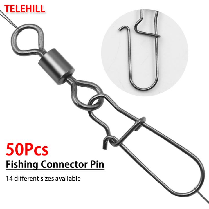 50PCS Fishing Connector Pin Bearing Rolling Swivel Snap Stainless Steel For  Fishhook Lure Fishing Accessories 14 Different Sizes Available