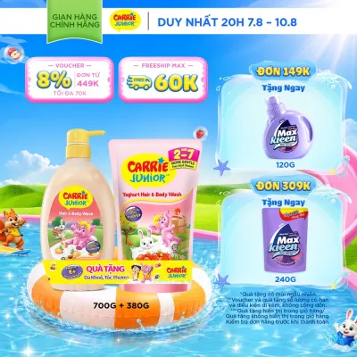 [TẶNG TÚI 380G] Sữa Tắm Gội Cho Bé Carrie Junior Hương Mơ Tây 700g