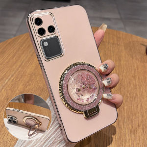 Vivo S18 pro Soft Silicone Phone Case with Stand Full Lens Coverage Anti-Fall Female Model High Aesthetic Value New Ins Style Sandflow