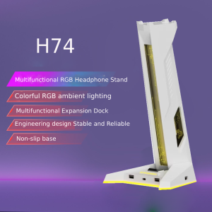 H74 RGB Headphone Stand Gaming Headset Holder with USB Hub Anti-Slip Base And LED Light for PC Gamers Desktop Organizer