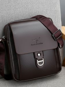 กระเป๋าสะพายข้างหนัง PU สำหรับผู้ชาย กระเป๋าใส่โน้ตบุ๊กแบบลำลอง กระเป๋าสะพายข้างแบบสะพายไหล่ข้างเดียว กระเป๋าสะพายข้างแบบมีสายรัดสะพายข้างเดียว