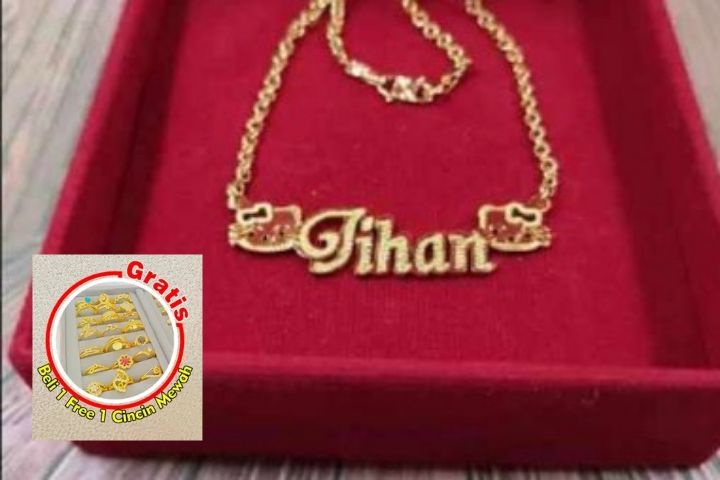 Kalung liontin custom nama kuning lapis emas(24k) Beli kalung ukir
