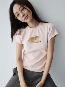 HAVERICE | Áo Thun Cotton Co Dãn Mềm Màu Hồng