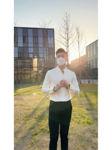 New Chinese Style Mens Long Sleeve Slim Fit Stand Collar White Shirt Casual Versatile Fashionable Business Casual Base Shirt