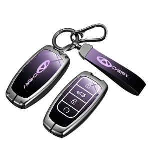 Zinc Alloy Glossy Gradient Color Leather Shell Smart Car Key Fob Case Cover Chain Protector Remote Holder Buttons Protection Keychain For Chery Omoda 5 E5 C5 Tiggo 7 8 9 Pro e+ Plus Jaecoo J7