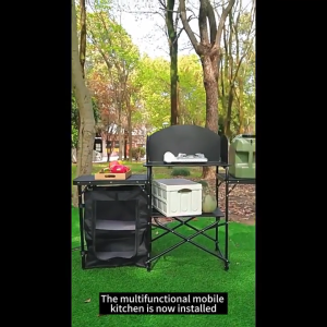 Nearra Portable Stable Aluminum Camping Kitchen Station Easy Setup Multifunctional Outdoor Cook Table