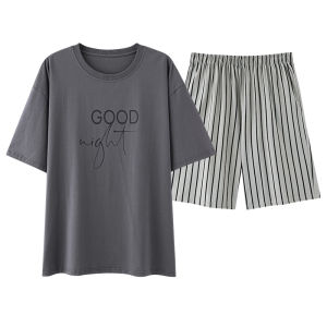 Miiow | Mens Summer Sleepwear Set Pure Cotton Short Sleeve Shorts Casual Comfortable Home Clothes Large Size Outerwear By MiiOW