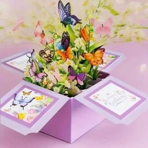 Thiệp Chúc Mừng Sinh Nhật Hình Bướm Hoa 3D Nổi Bật Làm Thủ Công Bằng Giấy Có Phần Để Viết Phù Hợp Cho Mọi Người Nhận.