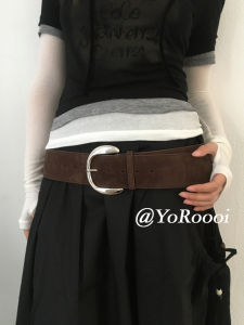 YoRoooi Retro Y2K Wide Edge Suede Matte Silver Buckle Belt Ladies Fashion Accessory Stackable Belt PU Leather Stainless Steel