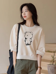 ZUOPIN | Cotton Short Sleeve T-Shirt 7/8 Length Sleeves Unique Womens Top