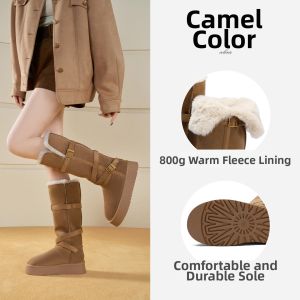 Josiny | Fur-Lined Thickened Insulated Heeled Buckle Winter Boots