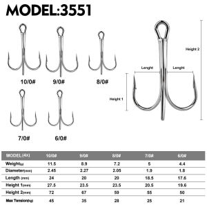 PROBEROS 10pcs Super Large shark Trigeminal Hook - 4X Strong Tuna Bait Extra Big Fishing Hook Anchor hookSize 6/0-10/0# Outdoor