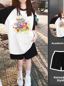 Girls Casual Cotton Short Sleeve T-Shirt And Shorts Set Fashionable Summer Outfit Breathable Wear Resistant Sweat Absorbent