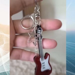 Creative Mini Acrylic Electric Guitar Keychain With Star shaped Charm