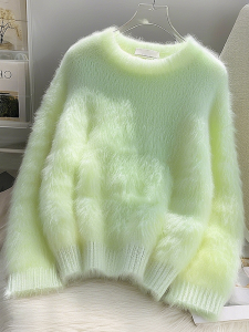 French Style Soft Thickened Green Knitted Sweater Womens Macaron Unique Super Beautiful Top Commute Loose Fit Long Sleeve