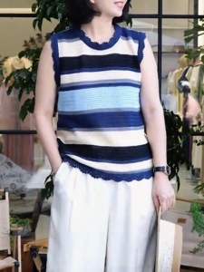 QINGNAER | Trendy Stripe Contrasting Color Knit Sleeveless Vest Design Sense Slimming Versatile Womens Tank Top