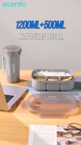 ecentio 1100ml Lunch box set Free 500ml botol minum/4 Grid kotak makan/free Sendok/anti bocor