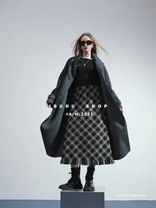 3COLOUR·S | Plaid Fragrant Fringe A-Line Skirt Long Dress