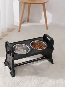 COD Pet Feeder Adjustable Elevated Dog Food Bowl Table with Double Stainless Steel Bowl Raised Dogs Stand for Dog&Cat Pet Anti-slip Detachable Food Water Feeder
