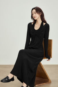 JUEQIDEXIAOGEZI | Slim Fit Black Halterneck Dress For Petite Spring
