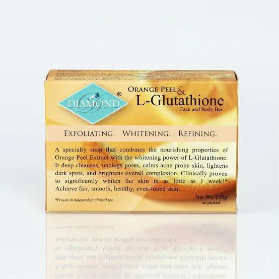 DIAMOND ORANGE PEEL AND L - GLUTATHIONE FACE AND BODY BAR SOAP EXFOLIATING WHITENING REFINING 150G
