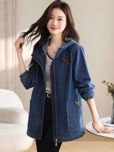 เสื้อแจ็คเก็ตยีนส์ทรงหลวมสไตล์ย้อนยุคสำหรับผู้หญิง ฤดูใบไม้ผลิ ฤดูใบไม้ร่วง ฤดูหนาว 2025 ใหม่ ทรงหลวม แขนยาว ปกติ