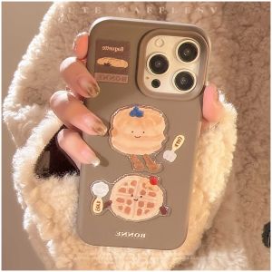 💯【เคสโทรศัพท์】 + Gratis Ongkir💯เค้กน่ารักตลก3D วาฟเฟิลรูปการ์ตูนสำหรับ iPhone 16 15 14 13 12 Pro Max 16 Plus เคสโทรศัพท์นิ่ม