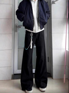 กางเกงยีนส์ทรงขาตรงทรงสลิมฟิตสำหรับผู้ชาย Cleanfit กางเกงขายาวทรงเข้ารูปเอวสูงสีดำ ทรงหลวม สไตล์ฮิปฮอป