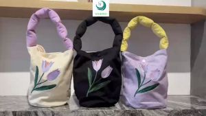 Túi tote nữ họa tiết hoa Tulip handmade vintage 24x18x18cm - Túi xách canvas hình hoa phong cách Hàn Quốc thanh lịch